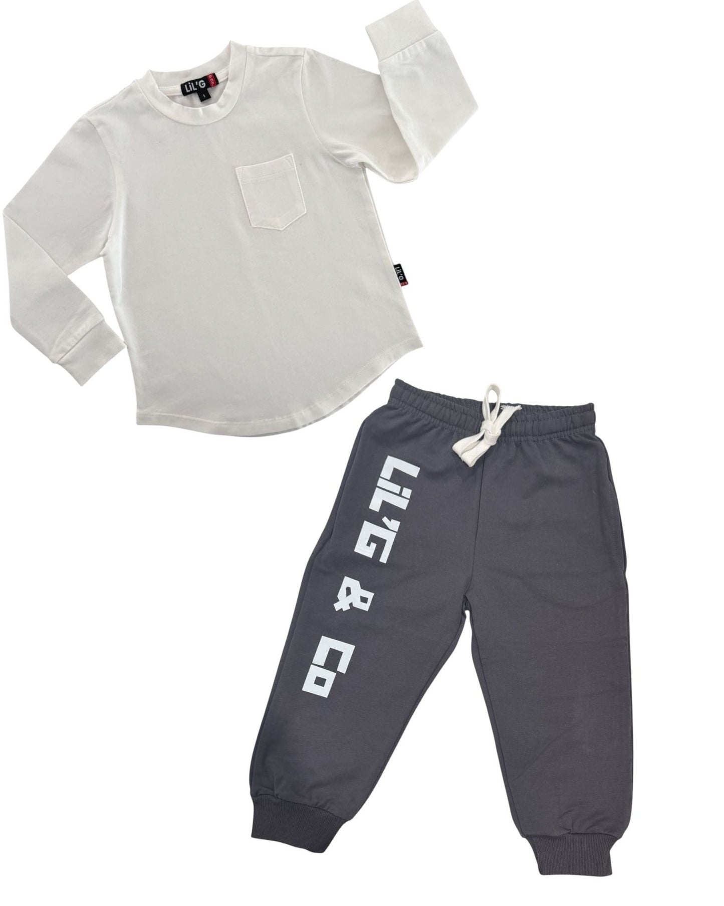 Long Sleeve Tee + Track Pant Set - Charcoal