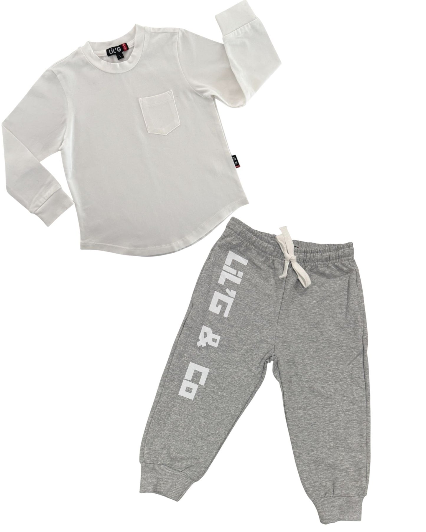 Long Sleeve Tee + Track Pant Set - Grey