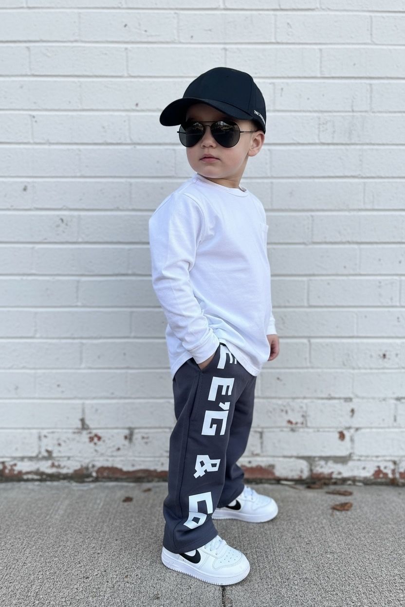 LONG SLEEVE TEE + TRACK PANT SET - CHARCOAL