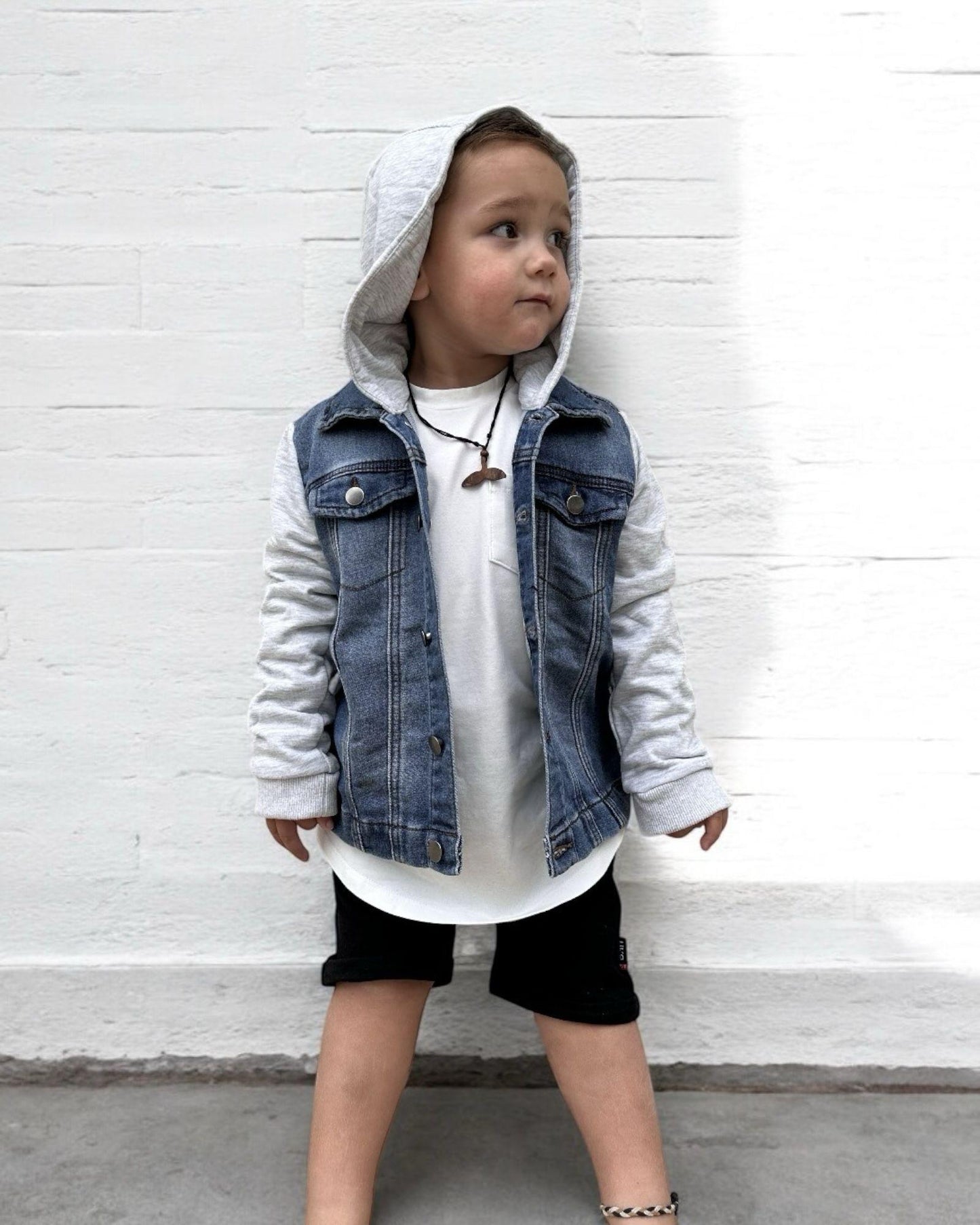 STRETCH DENIM JACKET - LIGHT DENIM + GREY