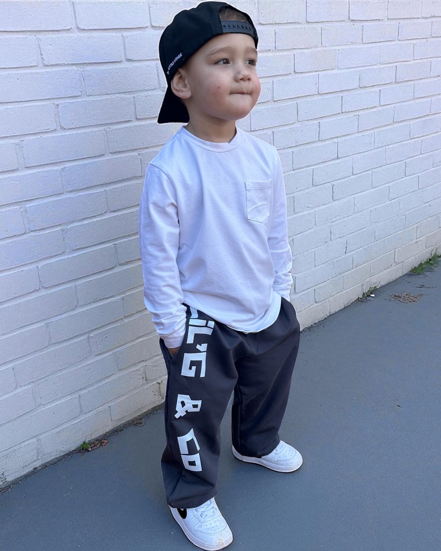 Long Sleeve Tee + Track Pant Set - Charcoal