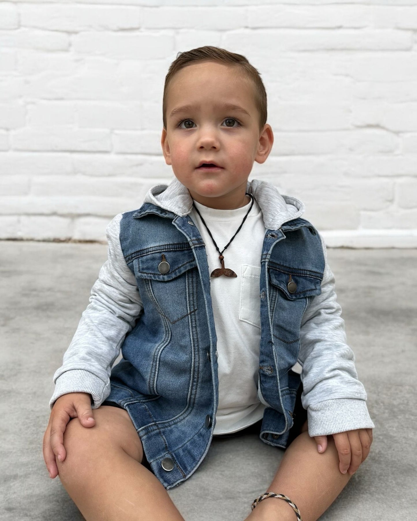 STRETCH DENIM JACKET - LIGHT DENIM + GREY