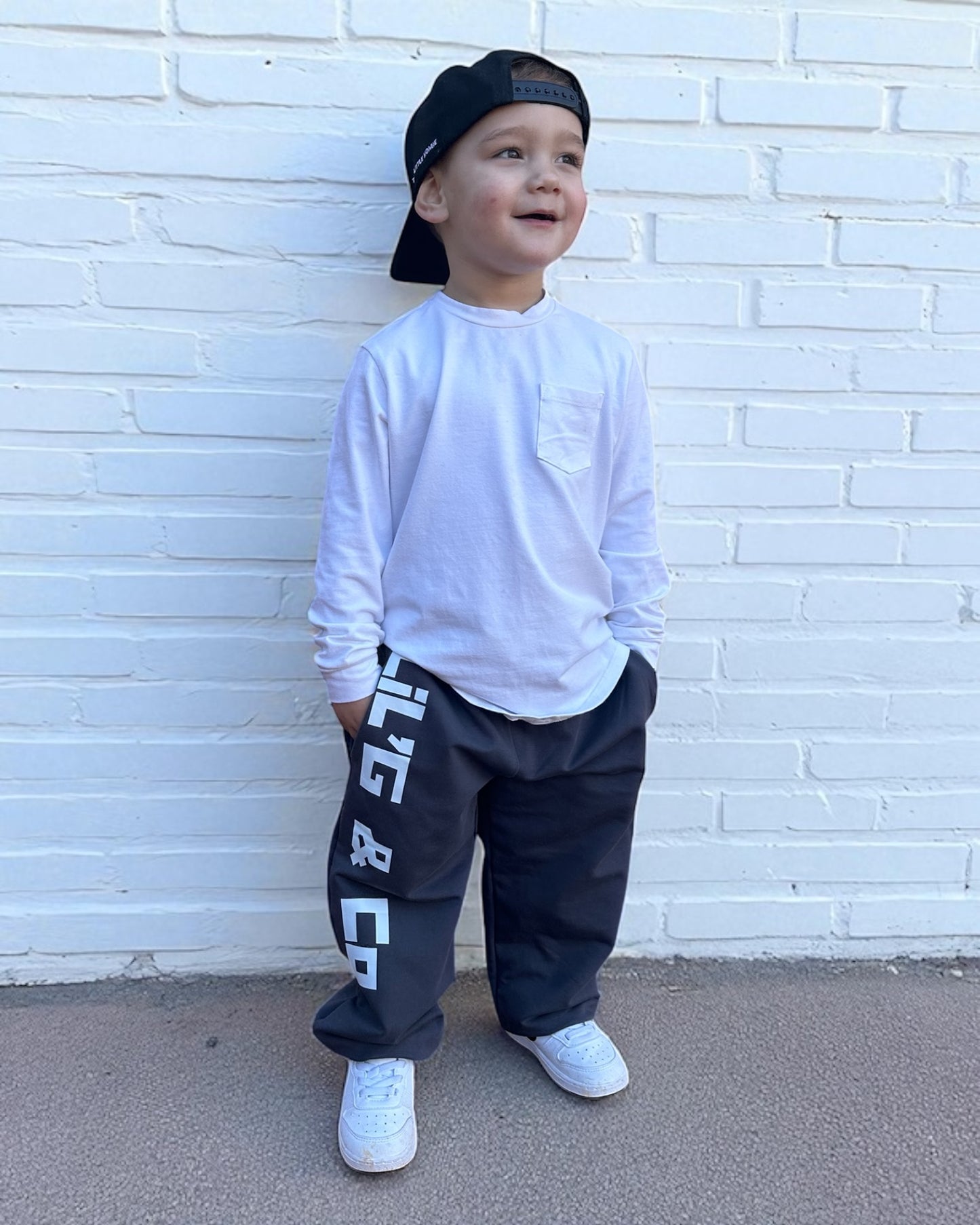 Long Sleeve Tee + Track Pant Set - Charcoal