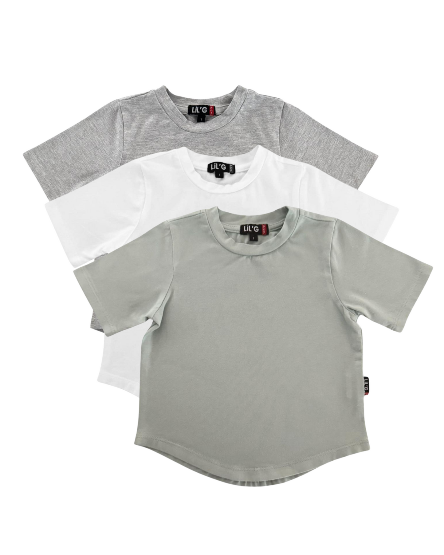 SHORT SLEEVE T-SHIRT - 3 PACK - LIGHT SAGE, WHITE + GREY