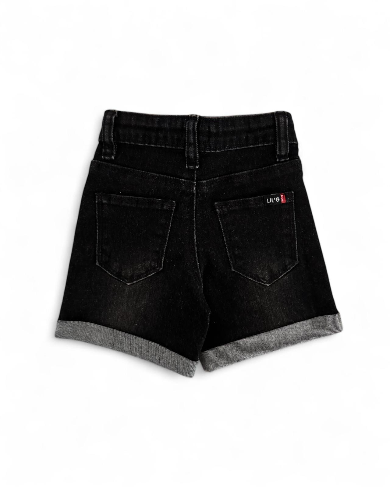 STRETCH DENIM SHORTS - BLACK