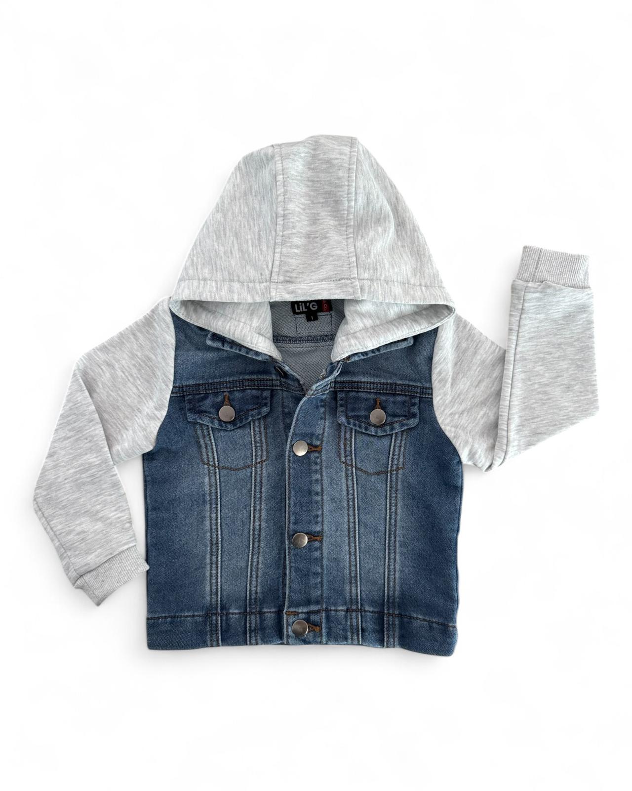 STRETCH DENIM JACKET - LIGHT DENIM + GREY