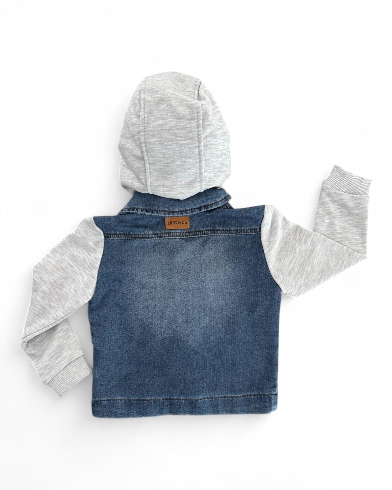 STRETCH DENIM JACKET - LIGHT DENIM + GREY