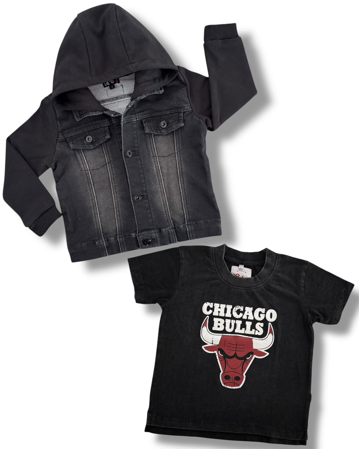 STRETCH DENIM JACKET (BLACK) + CUSTOM BULLS TEE- LIMITED EDITION