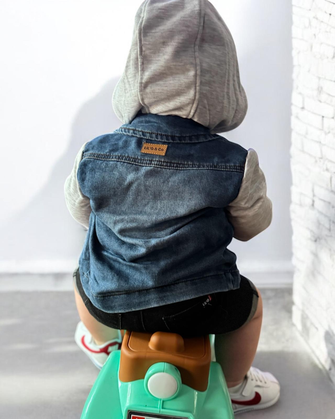 STRETCH DENIM JACKET - LIGHT DENIM + GREY