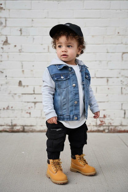 STRETCH DENIM JACKET -  LIGHT DENIM + GREY