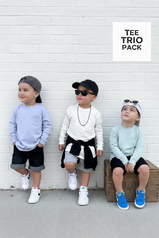 LONG SLEEVE T-SHIRT - 3 PACK - LIGHT SAGE, WHITE + GREY