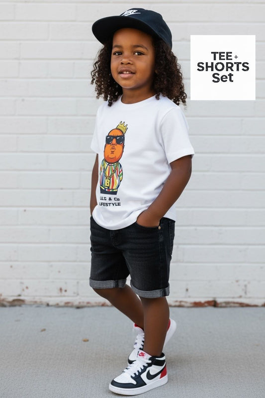 BIG POPPA SET - SHORT SLEEVE T-SHIRT + DENIM SHORTS