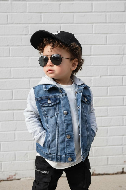 STRETCH DENIM JACKET -  LIGHT DENIM + GREY