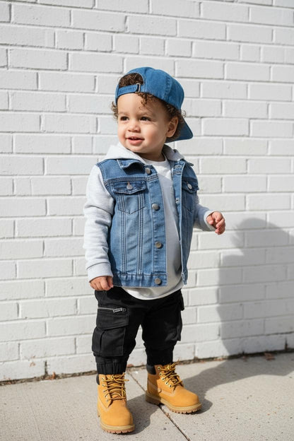 STRETCH DENIM JACKET -  LIGHT DENIM + GREY