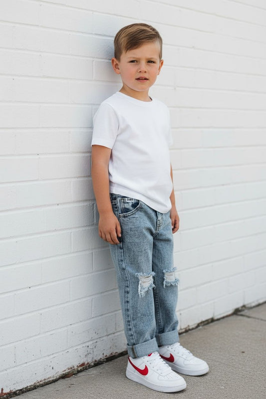 DISTRESSED MANNIX DENIM KIDS JEANS - LIGHT BLUE
