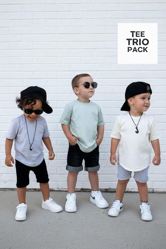 SHORT SLEEVE T-SHIRT - 3 PACK - LIGHT SAGE, WHITE + GREY