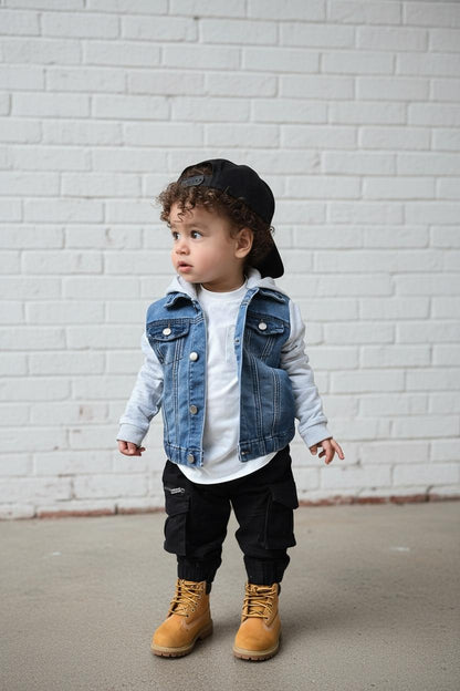 STRETCH DENIM JACKET -  LIGHT DENIM + GREY