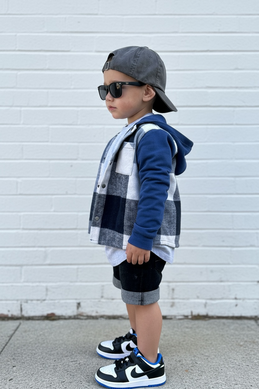 CHECKERED JACKET - BLUE  (runs small-size up)