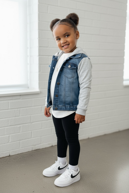 STRETCH DENIM JACKET -  LIGHT DENIM + GREY