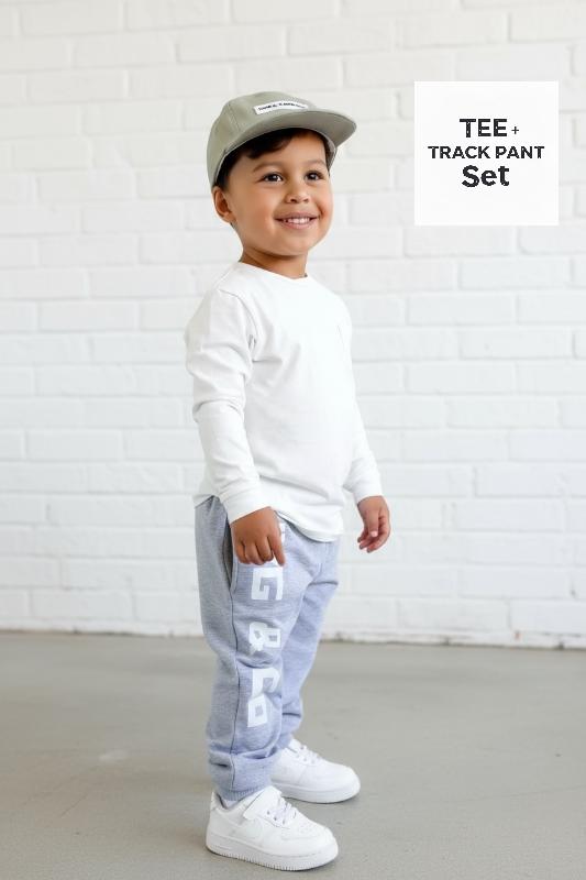 LONG SLEEVE TEE + TRACK PANT SET - GREY