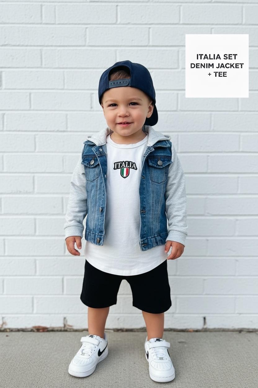 ITALIA T SHIRT + STRETCH DENIM JACKET
