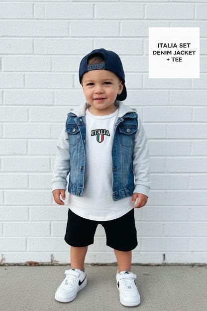 ITALIA T SHIRT + STRETCH DENIM JACKET