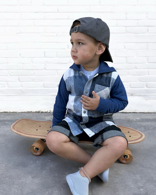 CHECKERED JACKET - BLUE  (runs small-size up)